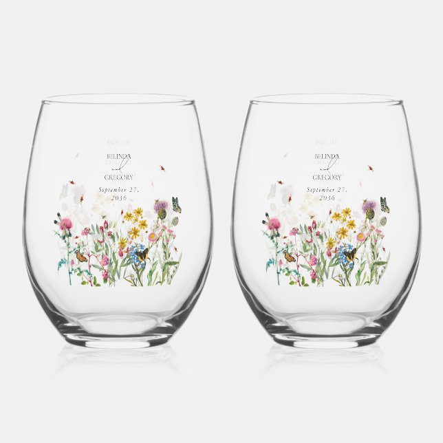 Wildblume Garteninsekten Gastgeschenk Hochzeit Weinglas Ohne Stiel (Vorderseite)