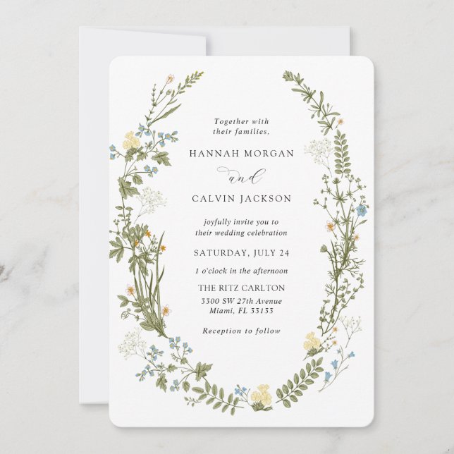 Wildblume Gelb und Blau Hochzeit Einladung (Vorderseite)