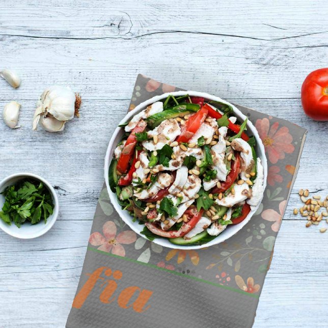 Wildblume Gelbbohmuster individuelle Name grau Geschirrtuch (Von Creator hochgeladen)