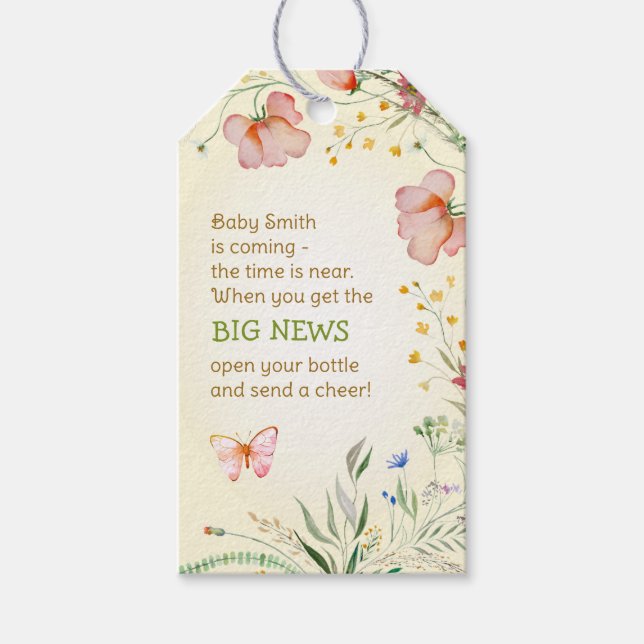 Wildblume Geschlecht neutrale Babydusche Flaschenf Geschenkanhänger (Vorderseite)