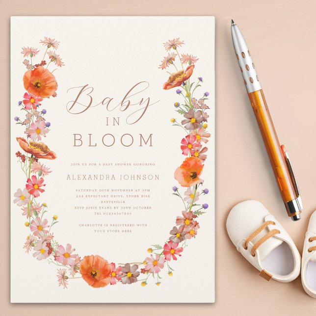Wildblume Geschlechtsneutrale Babydusche Einladung (Boho Wildflower baby shower invitation baby in bloom)