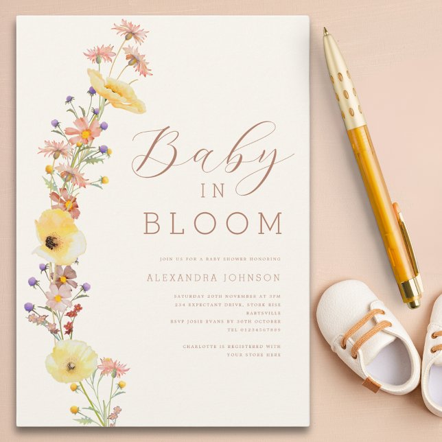 Wildblume Geschlechtsneutraler Fall Babydusche Einladung (Baby in bloom elegant watercolor wildflowers baby shower invitation )