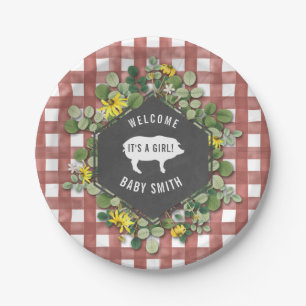 Wildblume-Gingham-Baby-Dusche des Mädchen-Baby-Q Pappteller