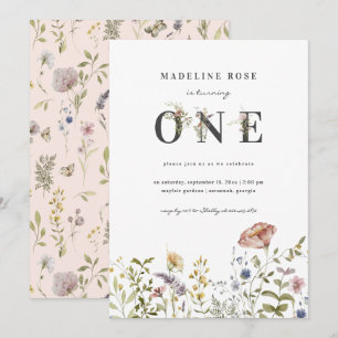 Wildblume Girl 1. Geburtstag Einladung