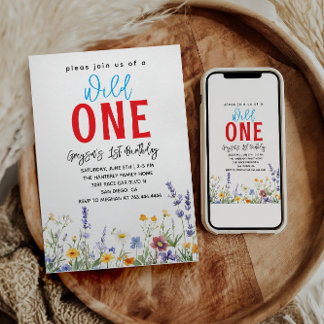 Wildblume Girl 1. Geburtstag Party Einladung