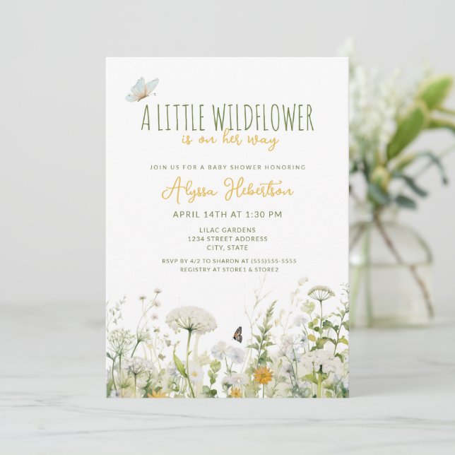 Wildblume Girl Baby Dusche Einladung (Stehend Vorderseite)