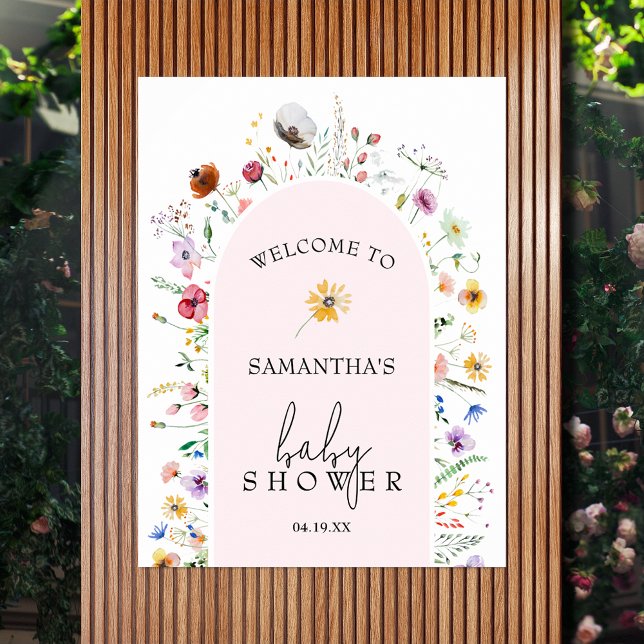 Wildblume Girl Baby Dusche Willkommen Poster (Wildflower pink girl baby shower welcome poster - INSTANT DOWNLOAD and/or PRINTED)