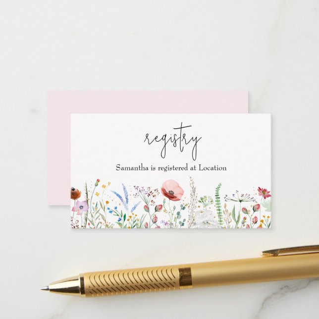 Wildblume Girl Baby Showregister Begleitkarte (Vorderseite/Rückseite Beispiel)