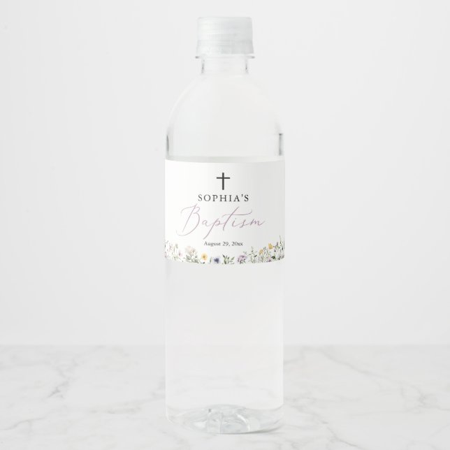 Wildblume Girl Taufe Wasser Flaschen Etiketten (Vorderseite)