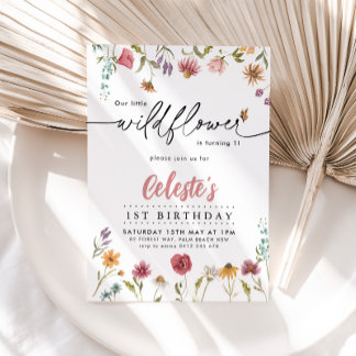 Wildblume Girls 1. Geburtstag Party Hübsch Einladung