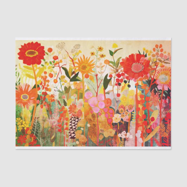Wildblume Gold Orange Abstrakte Malerei Dekoupage Seidenpapier (Vorderseite)