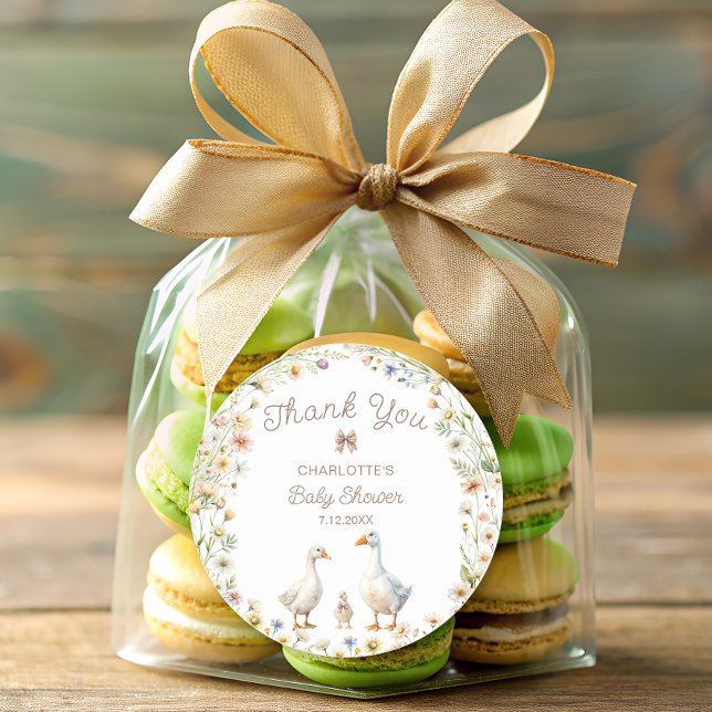 Wildblume Goose Family Baby Dusche Vielen Dank Runder Aufkleber (Von Creator hochgeladen)