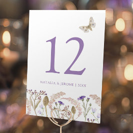 Wildblume Gras Aquarell Hochzeit im Herbst lila Tischnummer