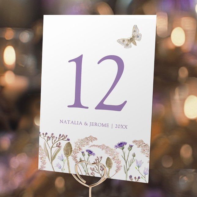 Wildblume Gras Aquarell Hochzeit im Herbst lila Tischnummer (Von Creator hochgeladen)