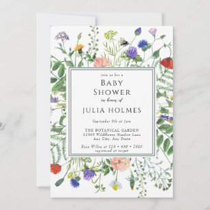 Wildblume Greenery   Bienen   Babydusche Einladung