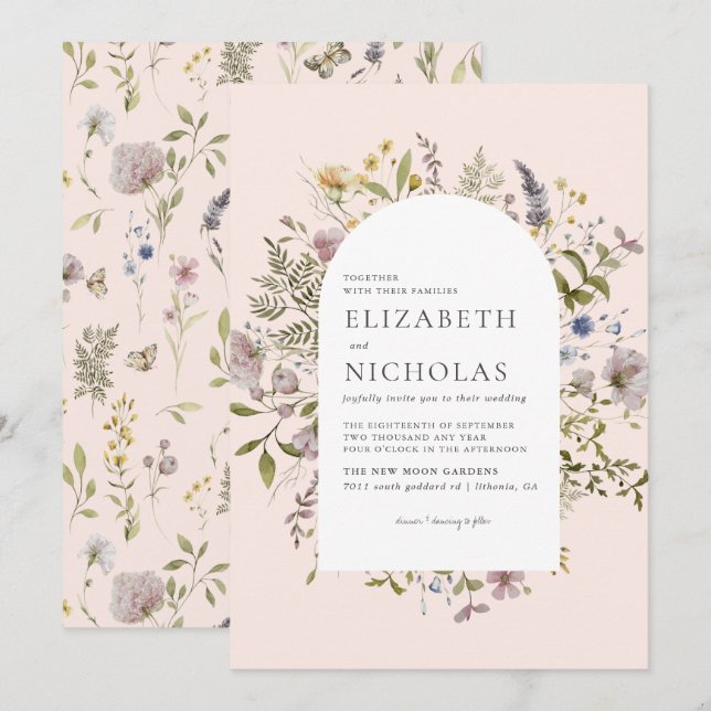 Wildblume Greenery Botanische Hochzeit Einladung (Vorne/Hinten)
