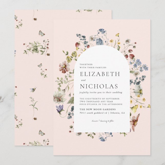 Wildblume Greenery Botanische Hochzeit Einladung (Vorne/Hinten)