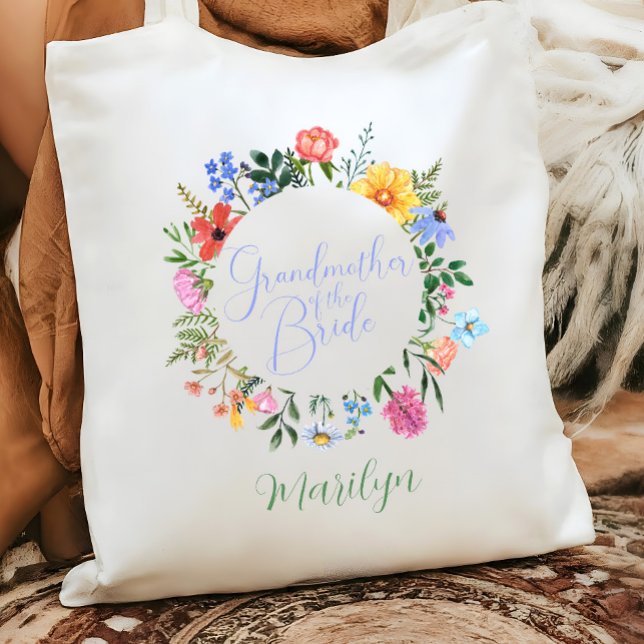 Wildblume Großmutter der Brauthochzeit Tragetasche (Grandmother of the bride wildflower floral wreath tote bag gift)