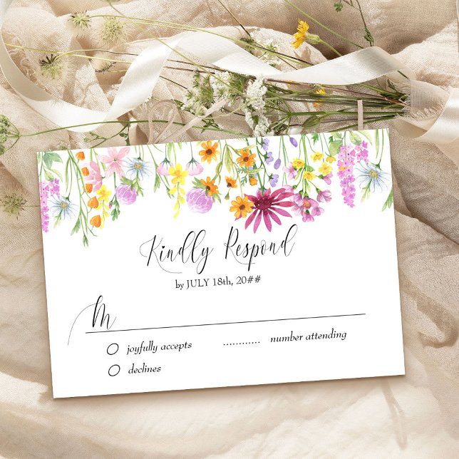 Wildblume Hochzeit der Hübschen Wiesen-Blume RSVP Karte (Simple RSVP cards to include with your wildflower wedding invitations)