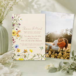 Wildblume Hochzeit Einladung mit Foto Back