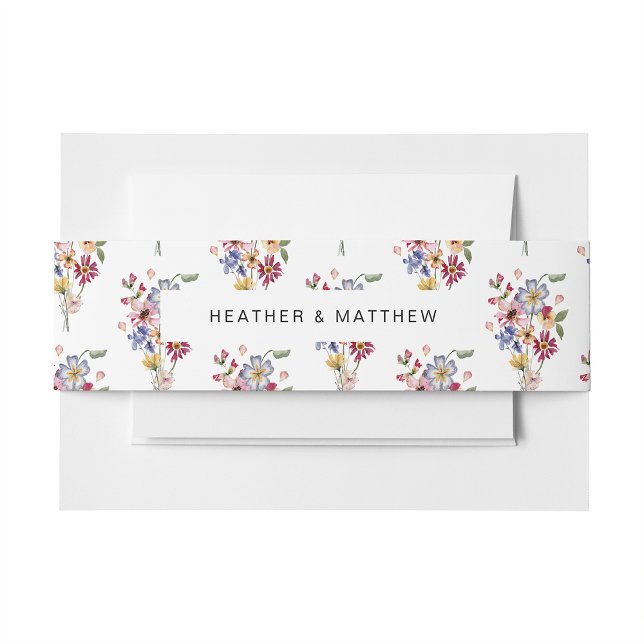 Wildblume Hochzeit Einladungsbanderole (Colorful Wildflower Wedding Invitation Belly Band by Painted Paperie
)