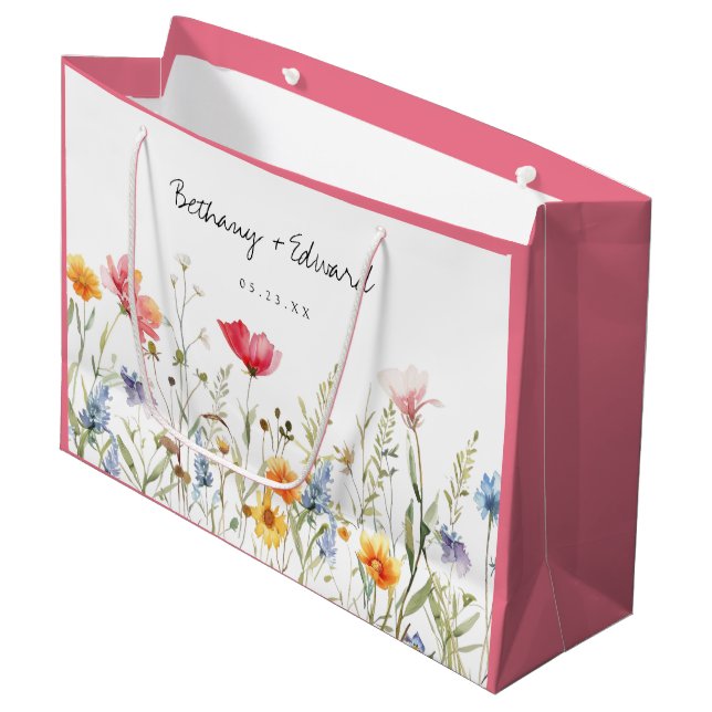 Wildblume Hochzeit Große Geschenktüte (Vorderseite Schrägansicht)