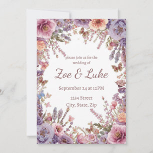 Wildblume-Hochzeit mit rosa getrockneten Lavendeln Einladung