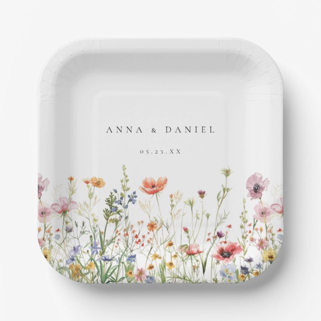 Wildblume Hochzeit Pappteller (Vorderseite)