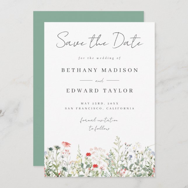 Wildblume Hochzeit Save The Date (Vorne/Hinten)