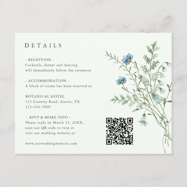 Wildblume Hochzeiten in blassgrüner Eleganz Begleitkarte (Vorderseite)