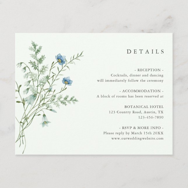 Wildblume Hochzeiten in blassgrüner Eleganz Begleitkarte (Vorderseite)