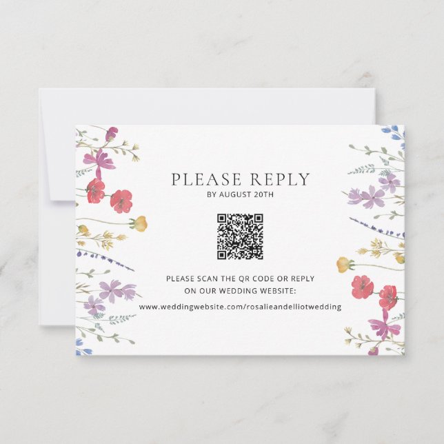 Wildblume-Hochzeitkarte für RSVP QR-Code Dankeskarte (Vorderseite)