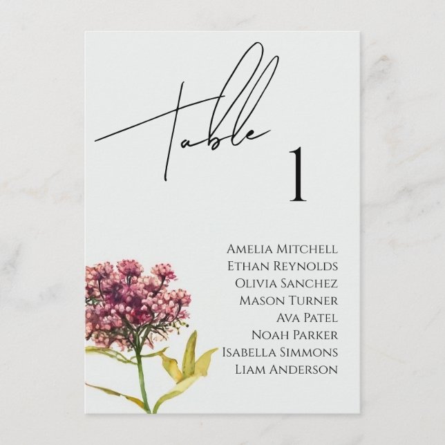 Wildblume Hochzeitkarte Menükarte (Vorderseite)