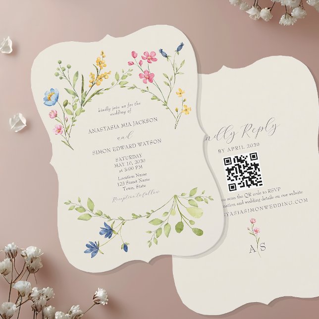 Wildblume Hochzeitseinladung mit QR-Code Einladung (Von Creator hochgeladen)