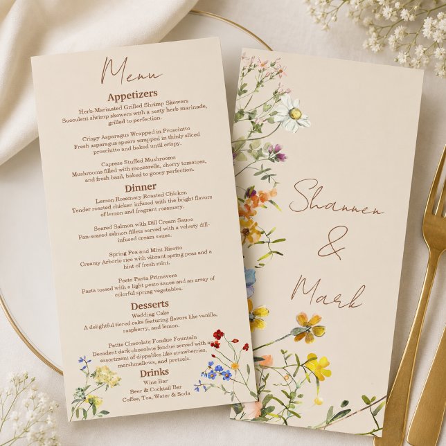 Wildblume Hochzeitsessen Menükarte (Von Creator hochgeladen)