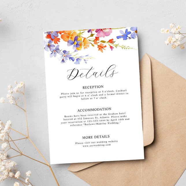 Wildblume Hochzeitsfeier Begleitkarte (Watercolor Floral Elegant Wildflower Wedding Enclosure Card)