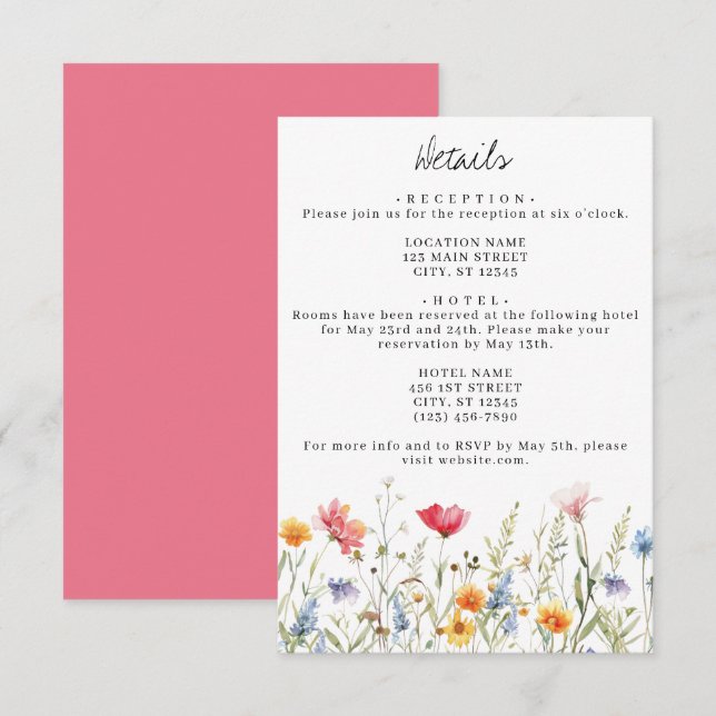 Wildblume-Hochzeitskarte Begleitkarte (Vorne/Hinten)