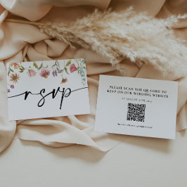 Wildblume Hochzeitsstichtag RSVP QR Code Card Mitteilungskarte