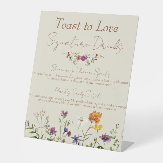 Wildblume Hochzeitstiche Sockelschild (Vorderseite)