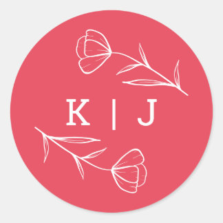 Wildblume-Hochzeitsticker für Monogramm in Rose Runder Aufkleber