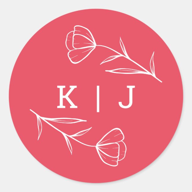 Wildblume-Hochzeitsticker für Monogramm in Rose Runder Aufkleber (Vorderseite)