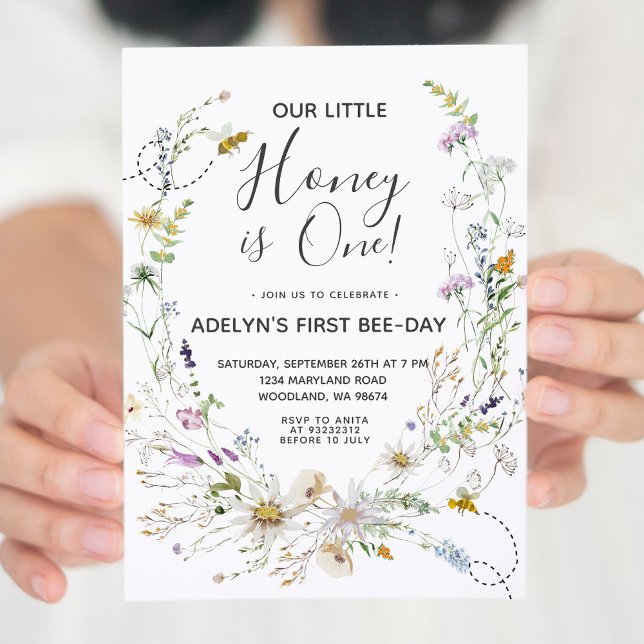 Wildblume Honey Bee 1. Geburtstag Einladung (Von Creator hochgeladen)