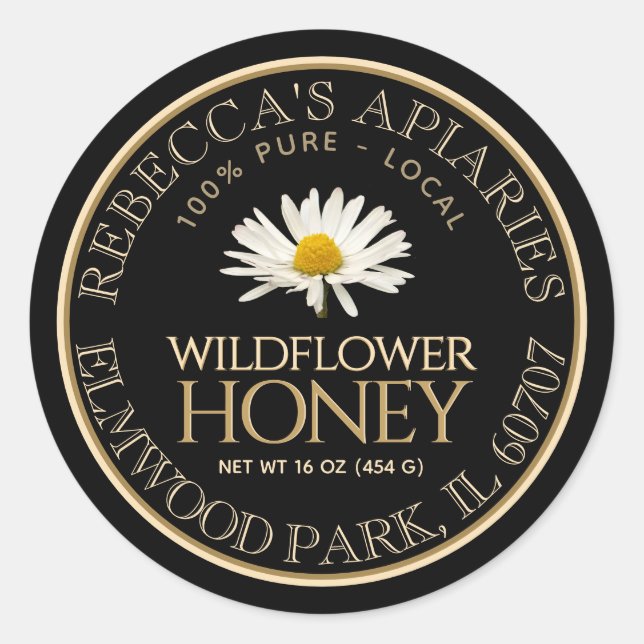 Wildblume Honey Black Daisy Custom Product Label Runder Aufkleber (Vorderseite)
