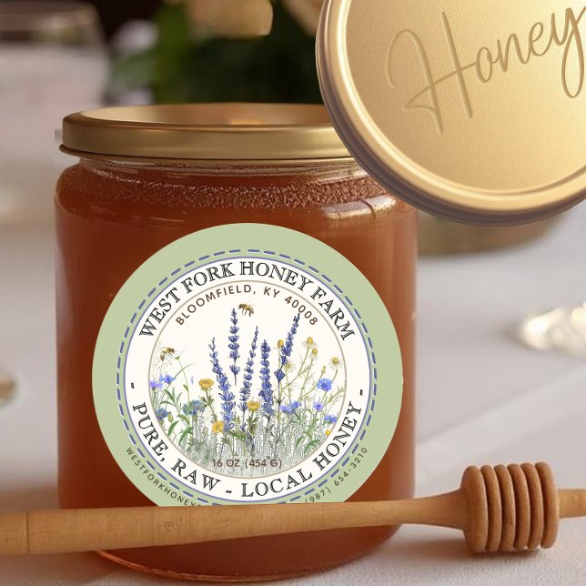 Wildblume Honigetikett mit Bienenstockbord Runder Aufkleber (Von Creator hochgeladen)