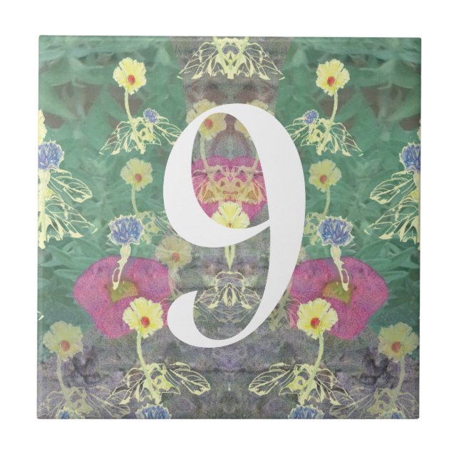 Wildblume House Single Digit Number Tile Fliese (Vorderseite)