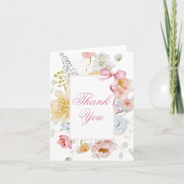 Wildblume Hübsch Pink Bow Vielen Dank Note Card Dankeskarte (Vorderseite)