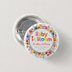 Wildblume im Aquarell Baby in Bloom Baby Dusche Button