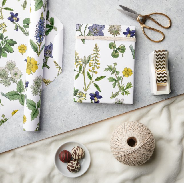 Wildblume im Frühjahr Gelb und Lila Geschenkpapier (Kunsthandwerk)