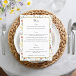 Wildblume im Wasser Frühjahr Sommerhochzeit Menükarte<br><div class="desc">Farbenvolles,  nahtloses Muster mit romantisch-bohenhaften,  pastellfarbenen Wildblumen in blassblau,  rosa und gelb. Diese charmante Kollektion ist die perfekte Ergänzung für Ihre Hochzeit im Frühjahr,  Sommer oder im Garten.</div>