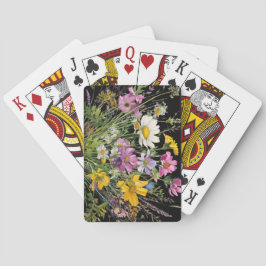 Wildblume in Aquarellfarbe auf schwarzem Hintergru Spielkarten